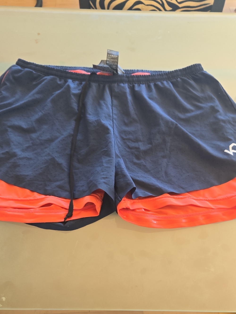 Kari Traa Navy Running Shorts with Neon Orange Liner